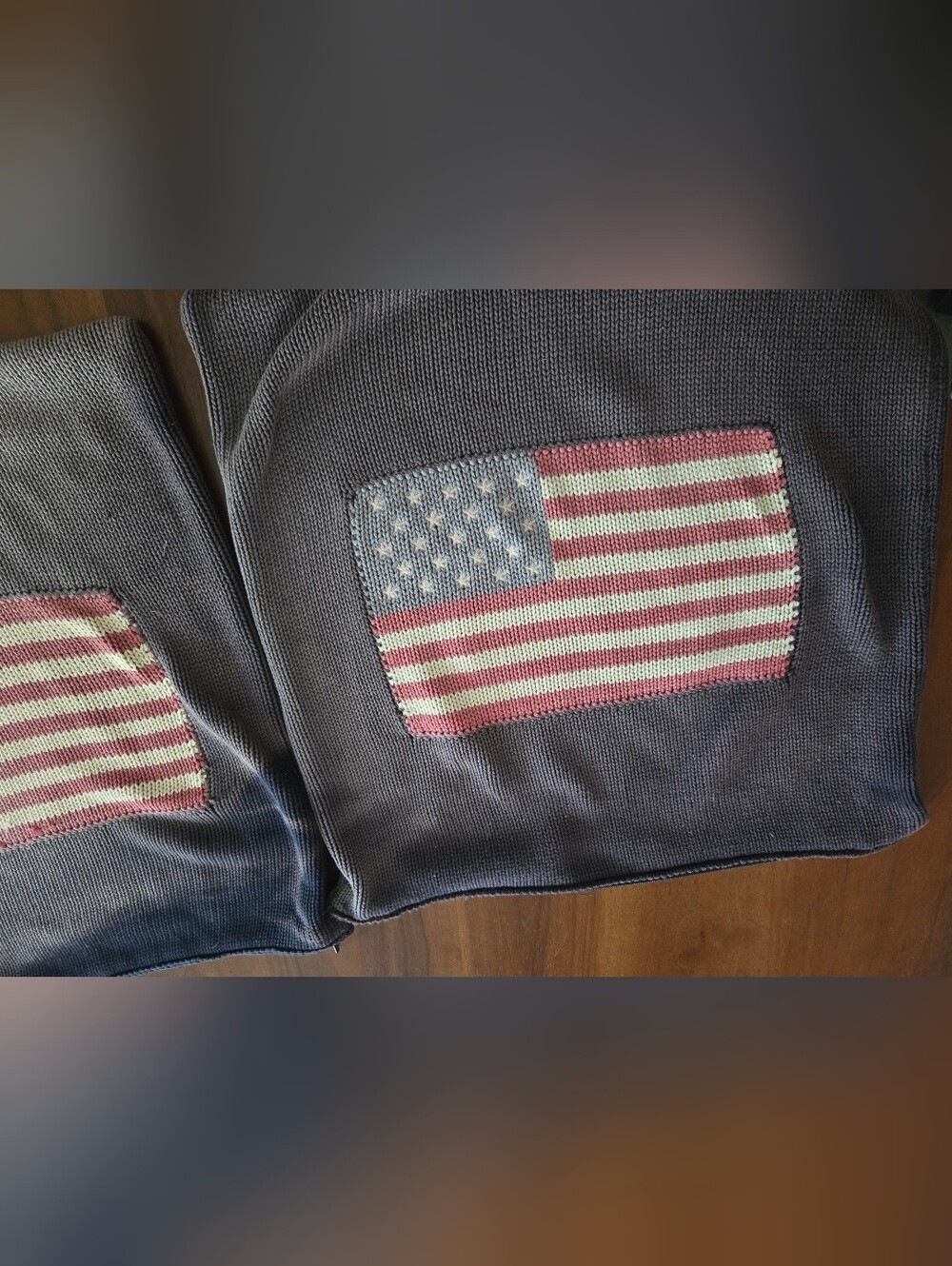 2 x  Vintage 20" Ralph Lauren Knit Flag Pillowcases...and 2 Pillow Inserts
